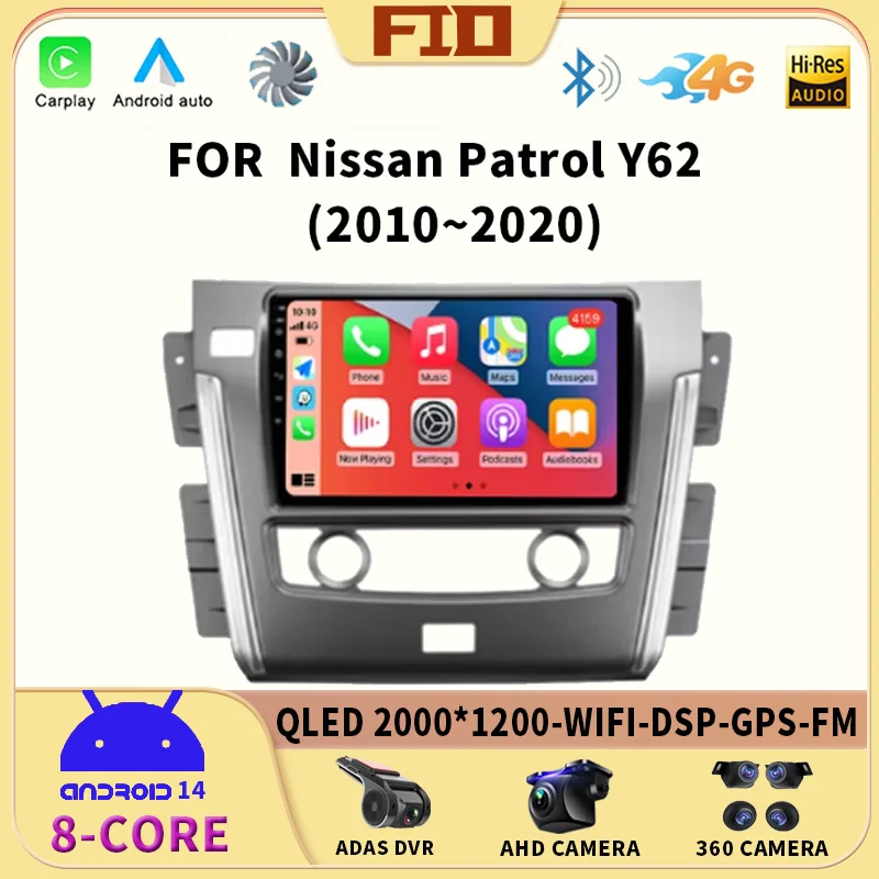 

Android 14 WIFI 4G LTE Carplay DSP Car Radio Auto For Nissan Patrol Y62 2010-2020 Stereo Multimedia Video Player GPS Navigation