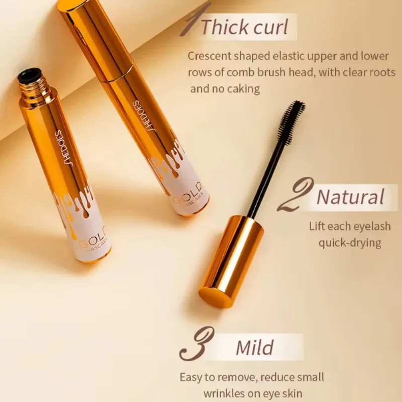 Dik krullend oog zwart waterdicht niet-vlekkend slank duurzaam en make-up gratis oog zwart goudkleurige mascara