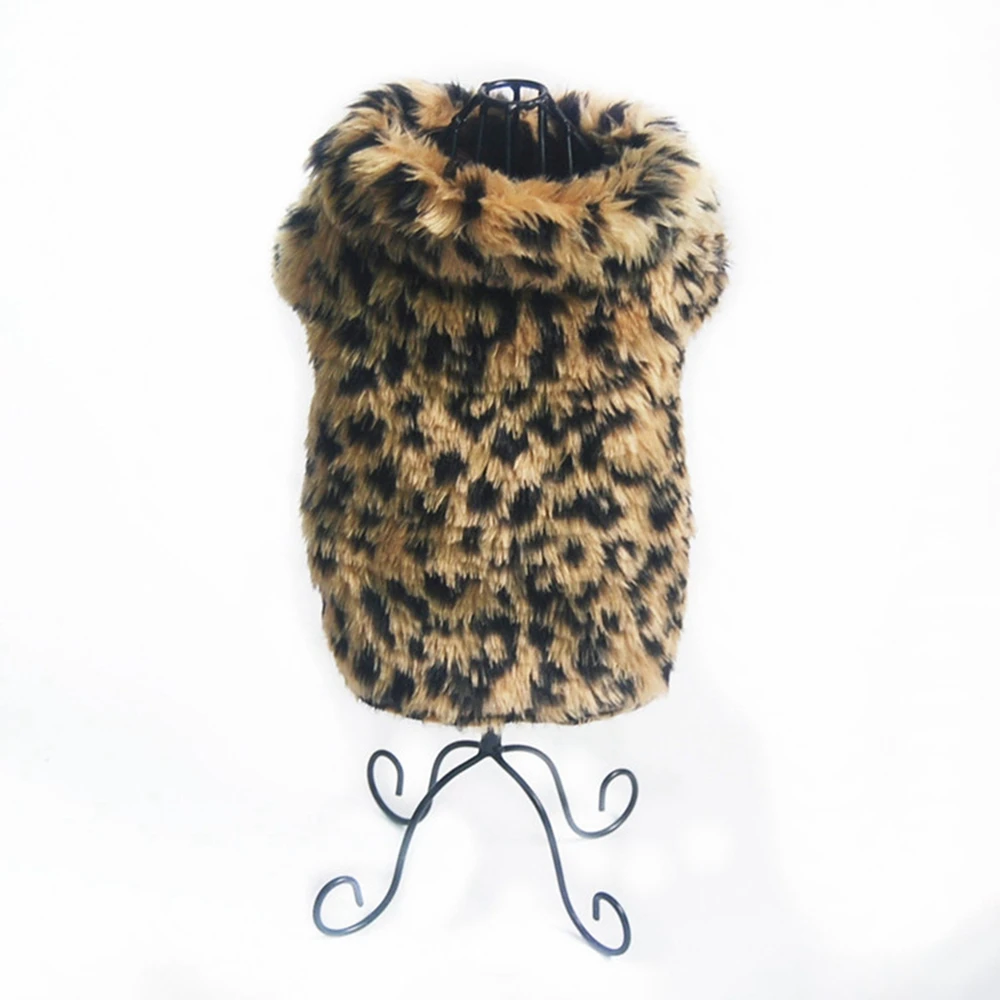 Winter Dog Clothes Leopard Print Pet Dog Jacket Fleece Puppy Coat For French Bulldog Soft Fur Pet Warm Coat For Small Medium Dog