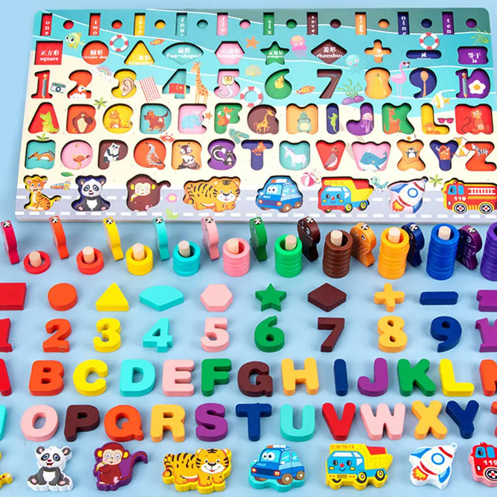 

1Set Wooden Number Letter Shape Cognitive Board Educational Game Color Matching Fishing for Kids Development Hand