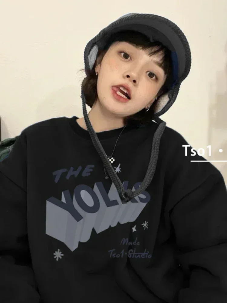 

Серые толстовки с буквенным принтом в корейском стиле, женские толстовки в стиле Харадзюку в стиле хип-хоп, черные повседневные пуловеры, винтажные топы