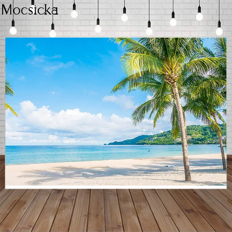 

Фотографические фоновые панно Mocsicka для летнего пляжного отдыха: пальмы, море и голубое небо, гавайский фон для портретов взрослых, для фотостудии