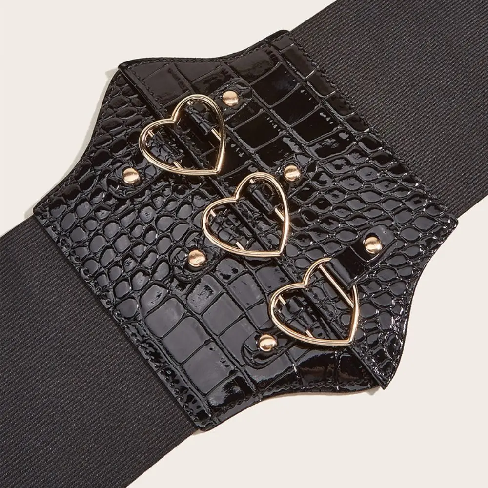 Personality PU Leather Love Buckle Cummerbunds High Waist Dress Girdle Female Waistband Elastic Wide Waist Belt Women