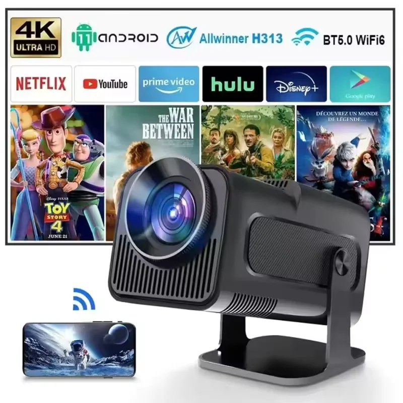 KaiAqua HY320 4K Android 11 Projector Native 1080P 390ANSI Dual Wifi6 BT5.0 1920*1080P Cinema Portable Projetor Upgrated HY300
