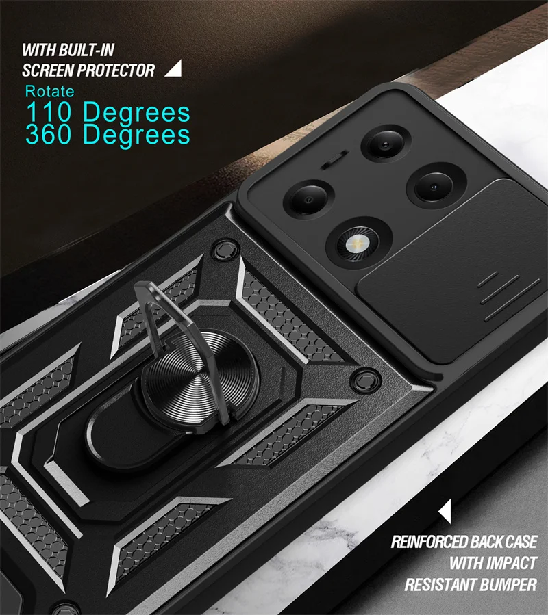 For Xiaomi Redmi Note 13 Pro 4G Case Slide Camera Armor Shockproof Ring Stand Back Cover For Redmy Note13Pro Car Magnetic Funda image 4