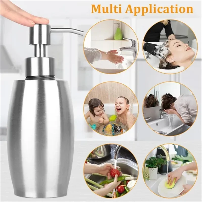 

Stainless Steel Countertop Liquid Soap Dispenser Pump Bathroom Kitchen Refillable Empty Bottle For Shampoo Shower Gel