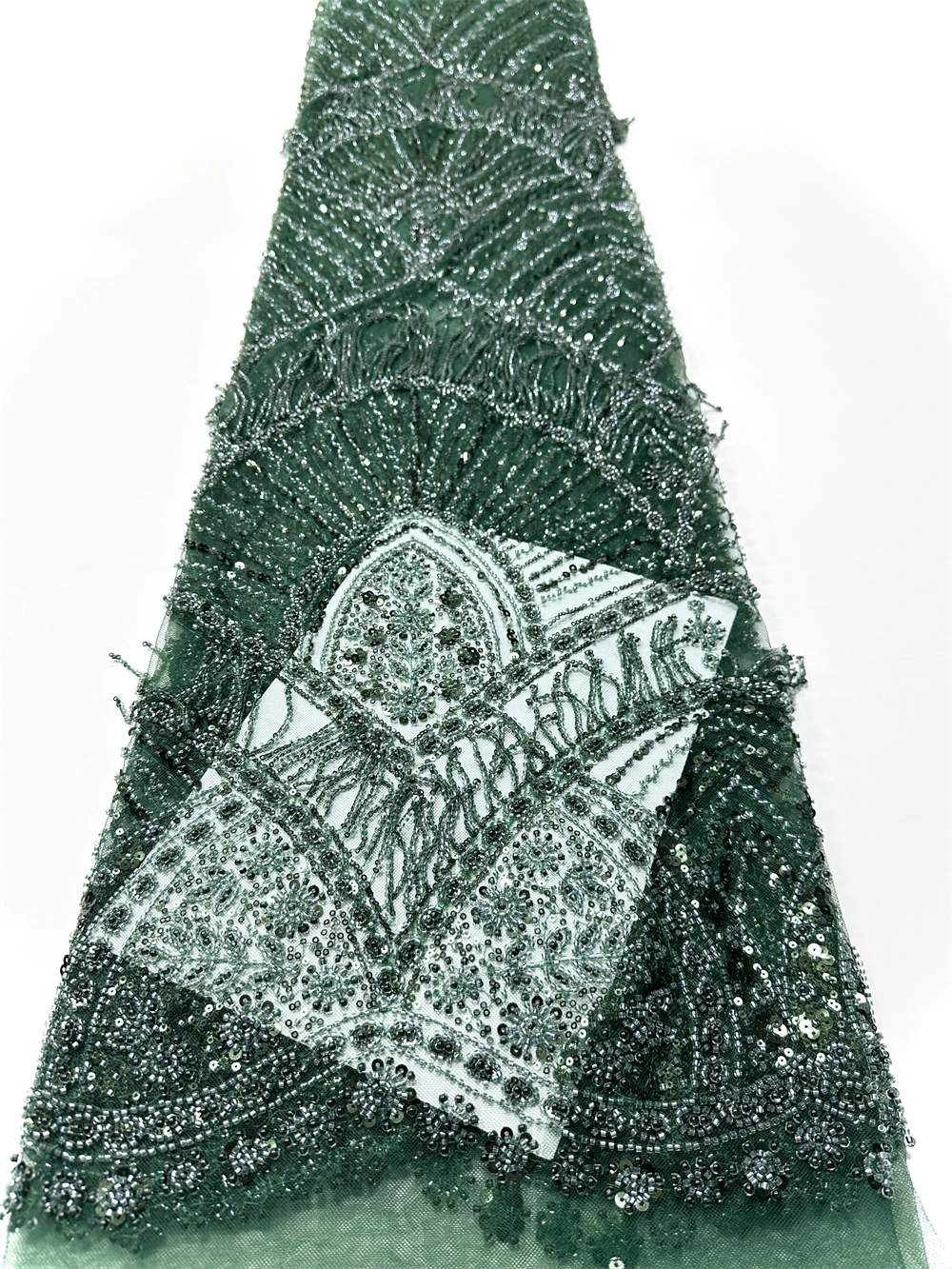 Luxury African Lace Fabric 5 Yards Dubai Beaded Tulle Lace Fabric Embroidered Sequins Nigerian Fabrics for Wedding Party