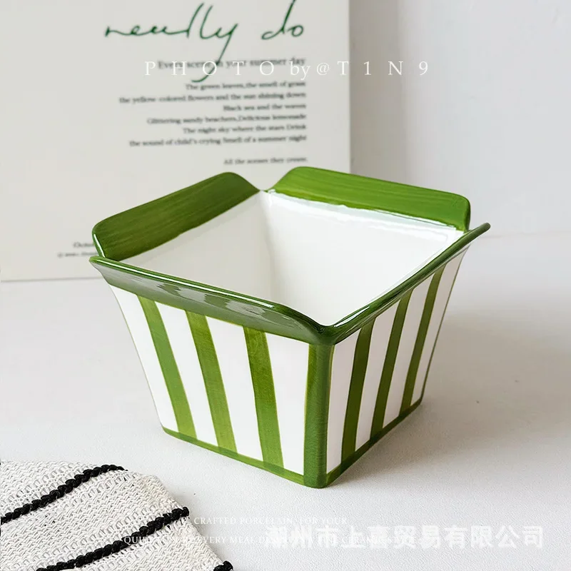 DSA American ceramic fries bowl tableware high temperature resistant snack bread ceramic striped bowl kitchen universal retro