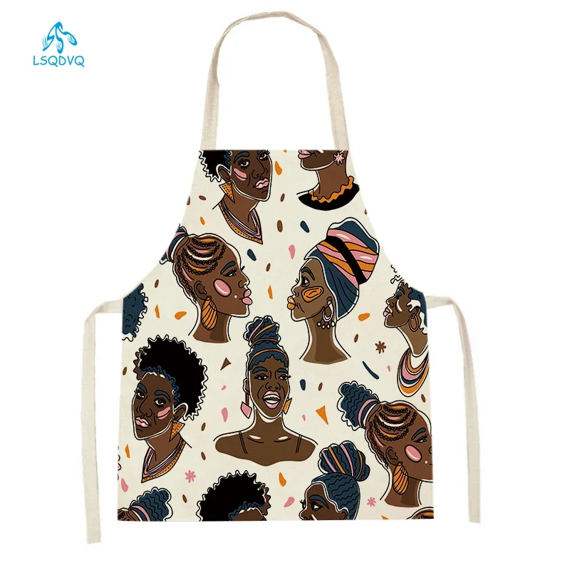 African Style Cooking Kitchen Aprons Character Animal Pattern Home Sleeveless Linen Cleaning Aprons Baking Accessories Waist Bib