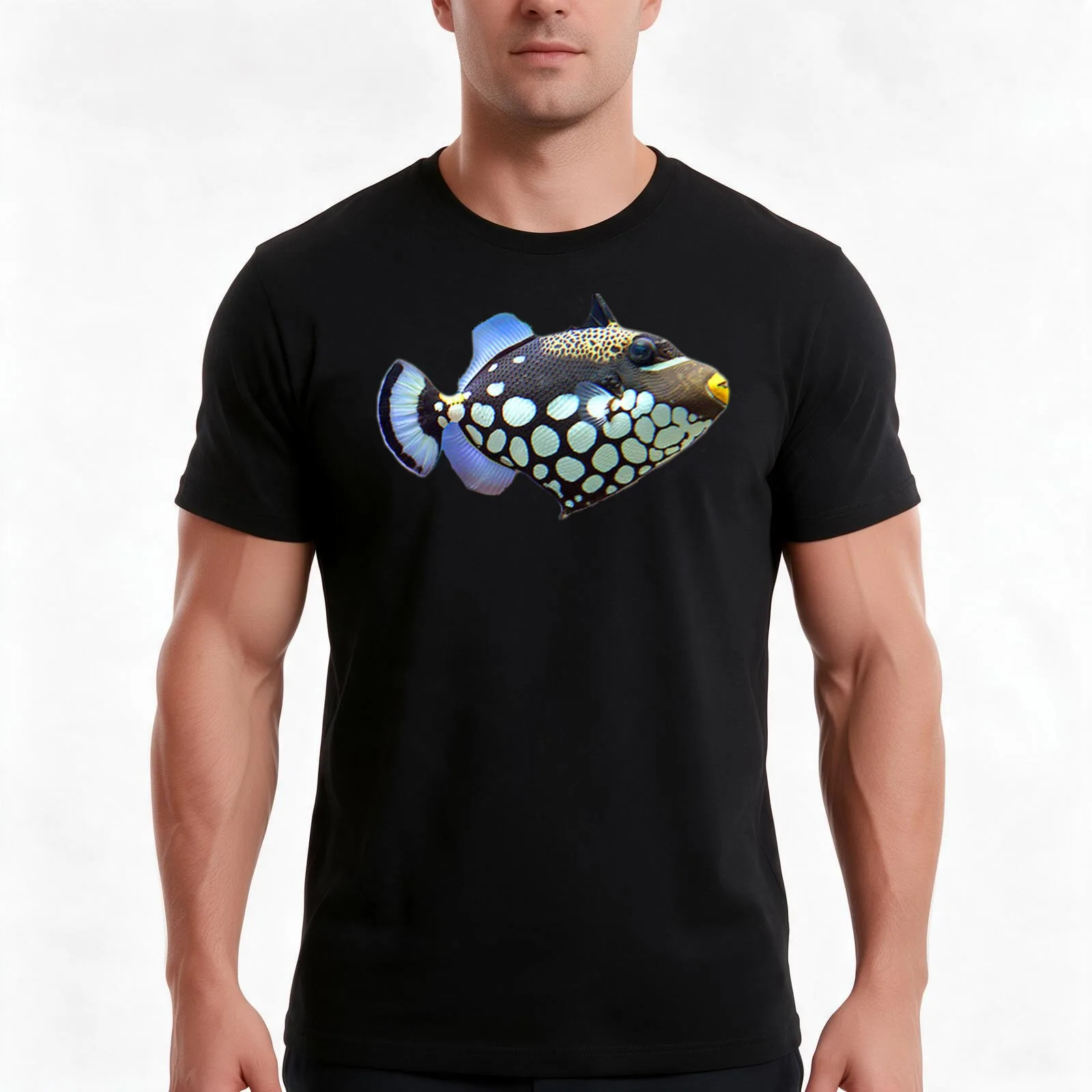 Clown Trigger Fish T-Shirt, Summer Casual Cotton Tee, Oversized Streetwear Tops, Vintage Graphic Print, Loose Fit Short Sleeve