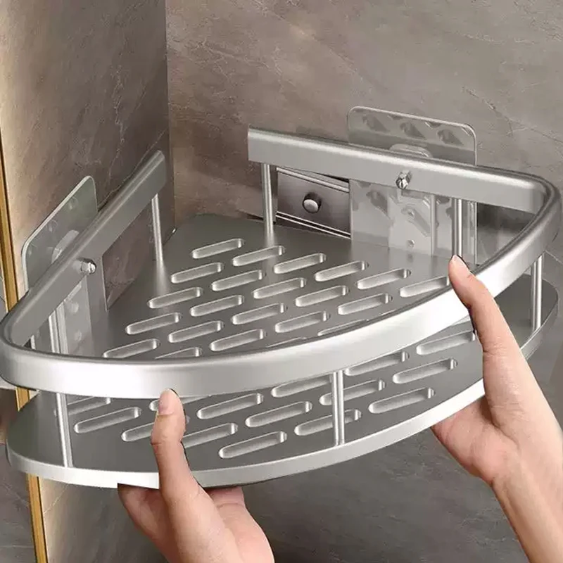 Kein Bohren in die Wände nötig für die Installation. Aluminium-Badezimmerregal, Shampoo-Ablage, Aufbewahrungshalter, Küchen-Organizer-Regal.