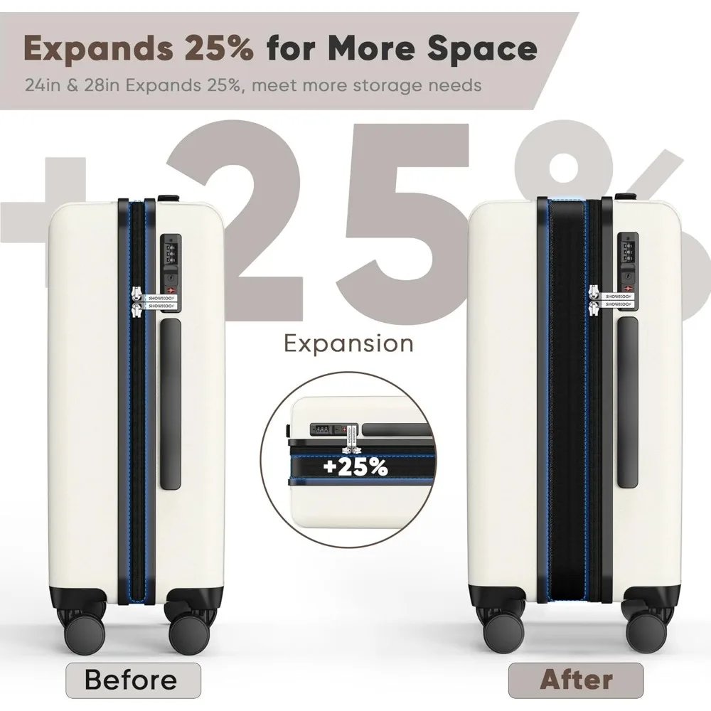 مجموعة أمتعة Showko مكونة من 3 قطع: أمتعة متينة وقابلة للتوسيع بنسبة 100% مع قفل TSA وعجلات دوارة مزدوجة - 20 و24 مقاسًا