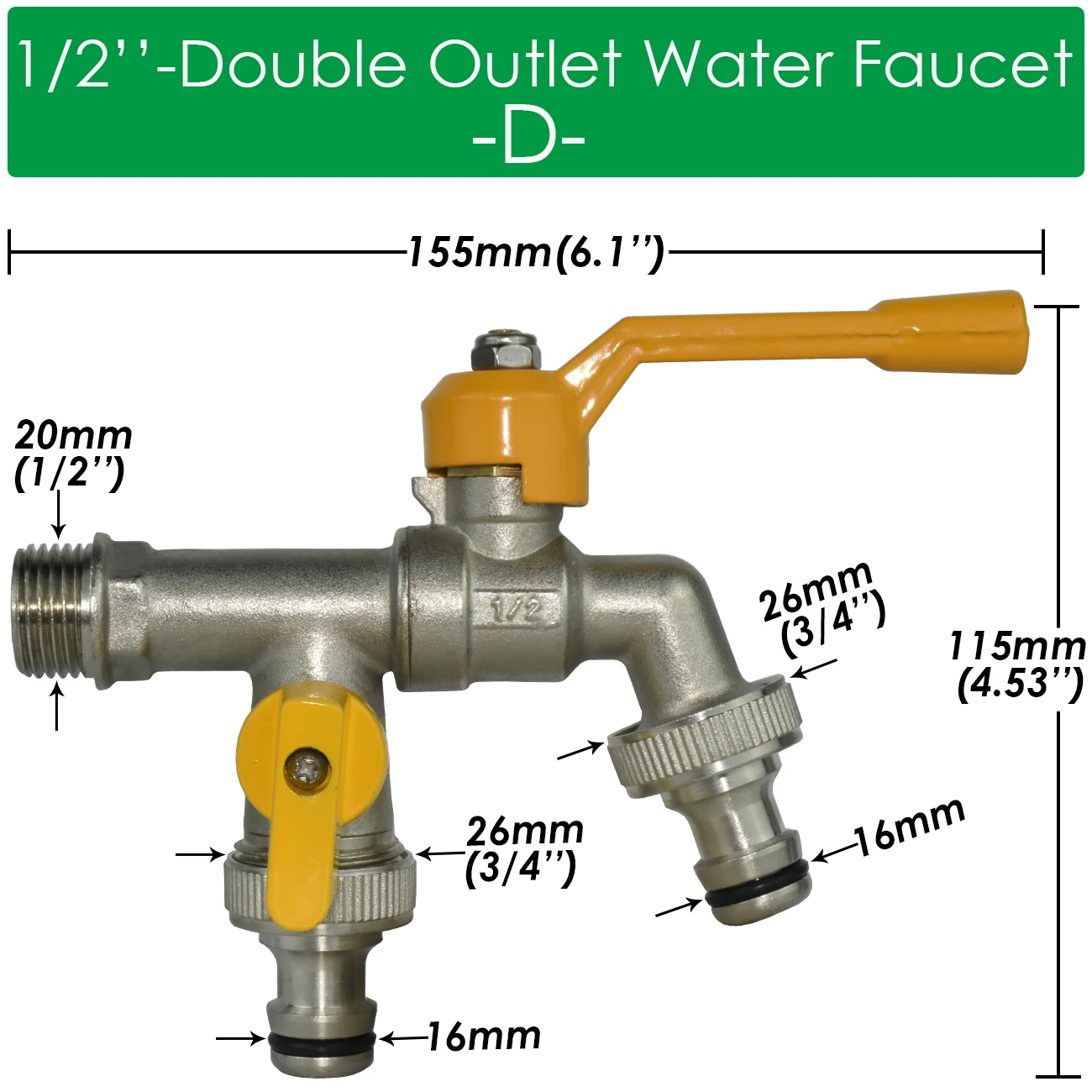 Gartenschlauch Wasserhahn Adapter 1/2'' IBC Wassertank Anschluss 2-Wege 1-Wege Bewässerung Messing Wasserhahn Joint Ersatz Fitting Kugelhahn – Detail 6
