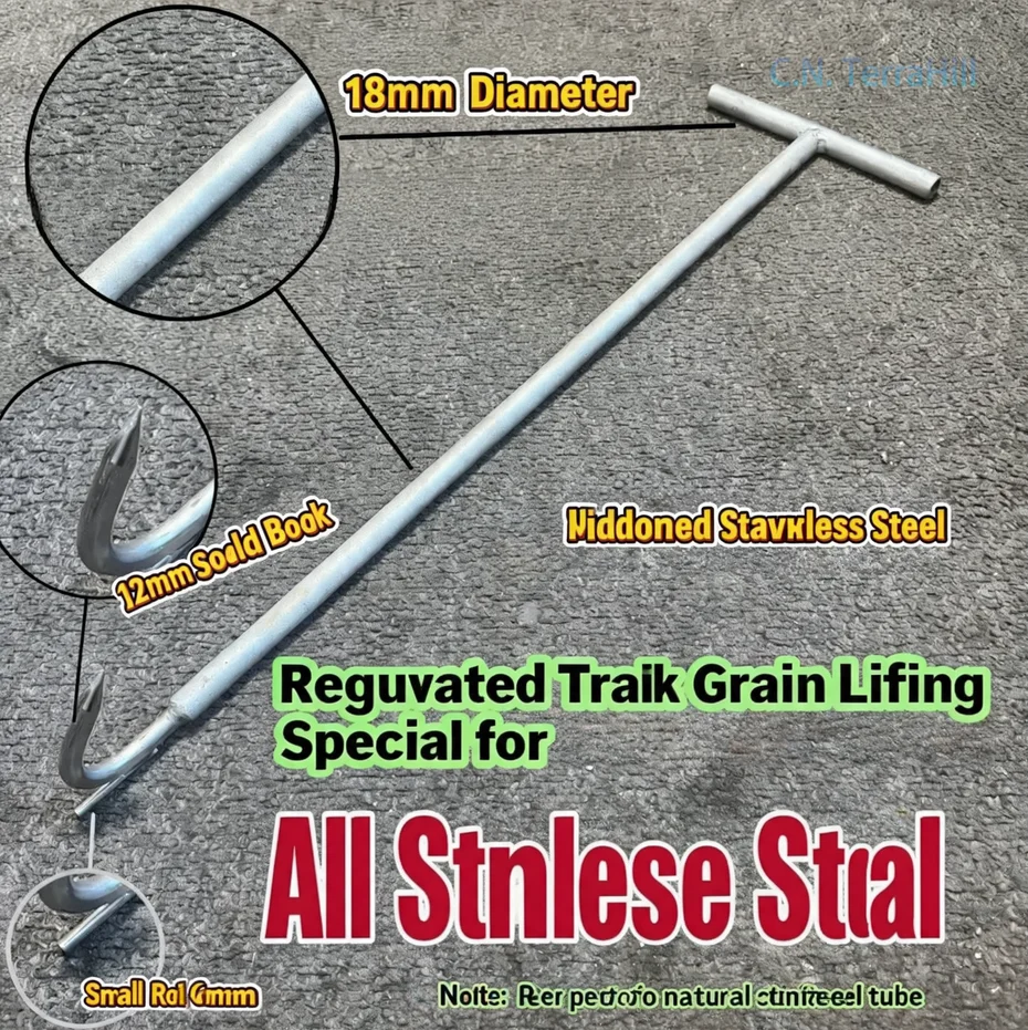 Stainless Steel T-Shaped Meat Hook, Extended Hand Pull Design for Carcass Lifting, Cold Storage Truck Chain Compatible, Heavy