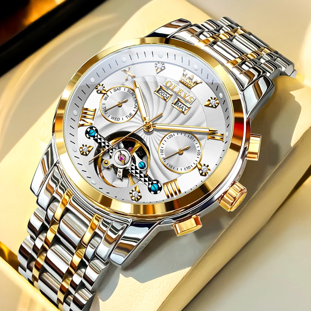 

OLEVS мужские летающие турбийоны механические водонепроницаемые часы со скелетом лучший бренд класса люкс для мужчин многофункциональные мужские часы