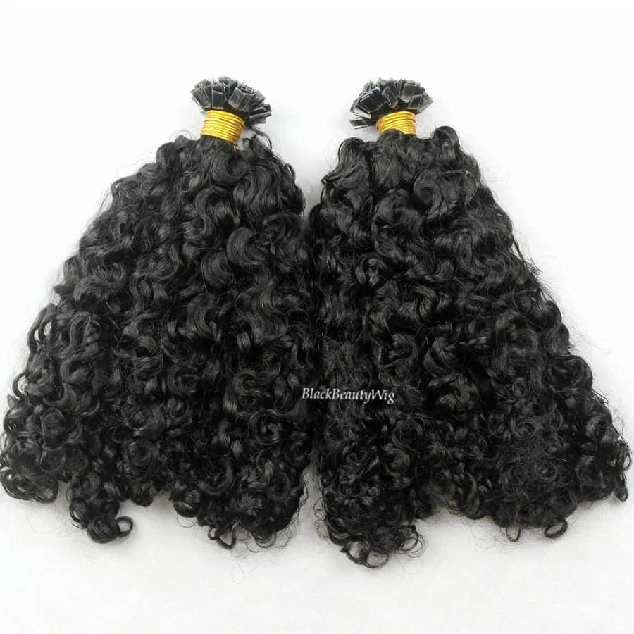 Flat Tip Hair Extension Curly Malaysia Human Hair Curly K Tip Pre-bonded Keratin Fusion Hair Extensions 100 Strands