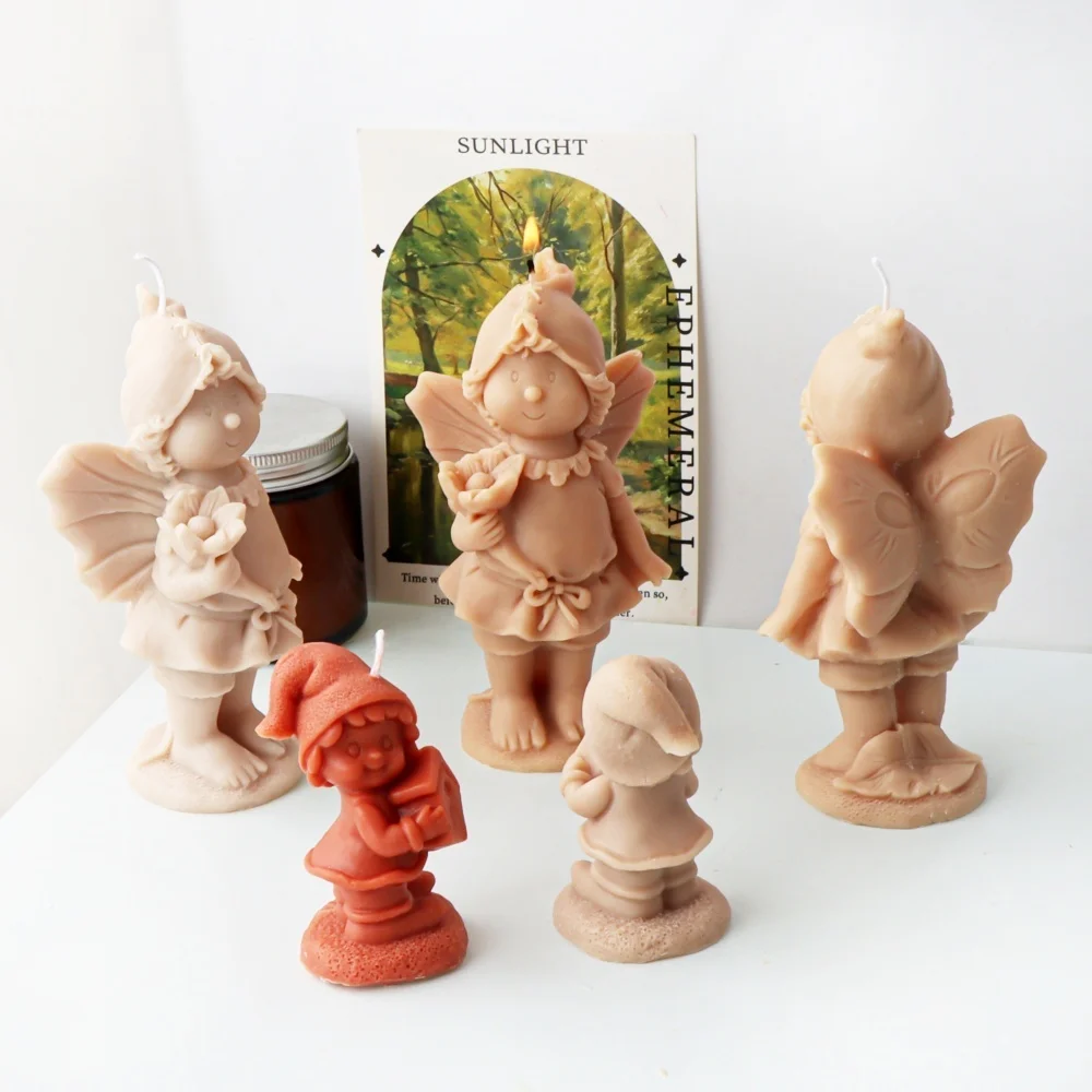 3D hält Haus Zwerg Silikon Kerze Form hält Blume Engel Harz Seife Form für DIY Ton Handwerk Desktop Kunst Dekoration