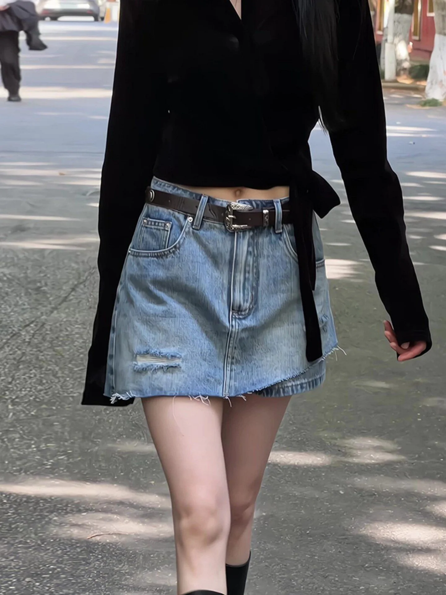 High Waist Distressed Frayed Hem Denim Skirt Pants Women Summer New Style plus Size Slimming Short Pants Casual A-Line Skirt