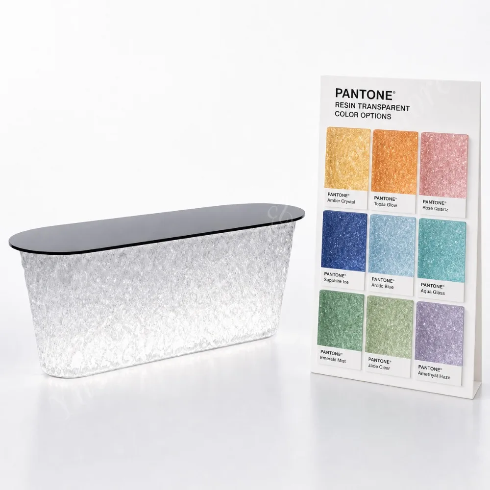 Luxury Translucent Resin Bar Counter Illuminated Ice Texture Reception Table Desk for Hotel Lounge Bar Cafe Home Balcony