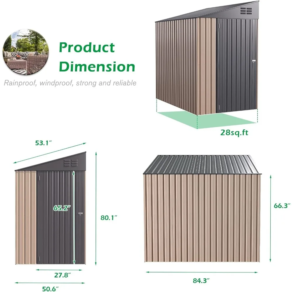 Shed Lean to Storage Shed Outdoor, Small Metal Sheds & Outdoor Storage, Wall Side Yard Shed Outdoor Storage Cabinet Bike