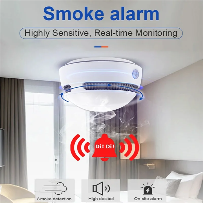 Abe-tuya detector de fumaça de incêndio sensor wi fi alarme de fumaça segurança em casa inteligente para sala cozinha loja sensor de alarme de som de incêndio