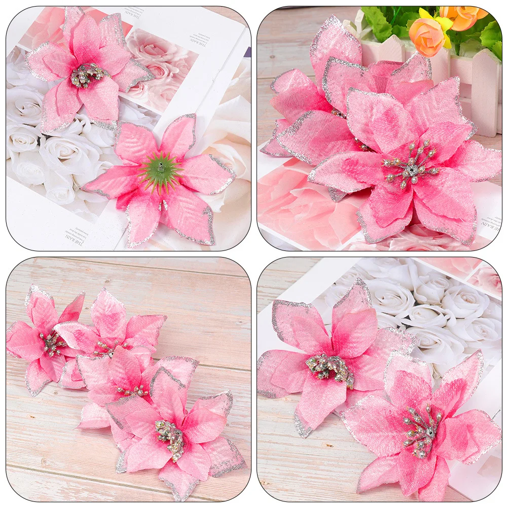 

32Pcs Christmas Flower Decorations Light Weight Glitter Fake Flowers for Tree Bar Supermarket Xmas Party Decor
