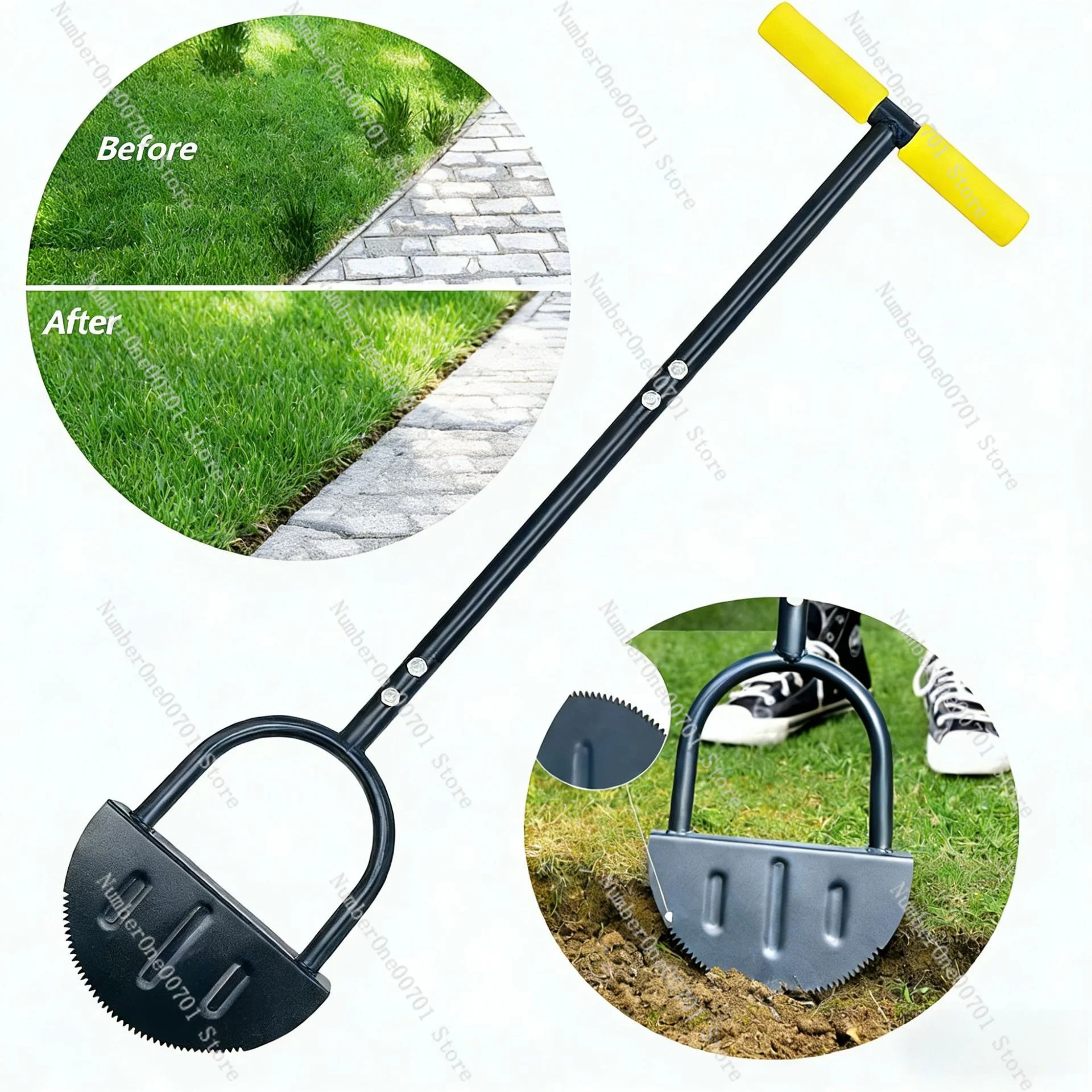 Manual Half Moon Lawn Edger with Blade, Garden Border Trimmer with T-Handle, Sidewalk Landscaping Tool