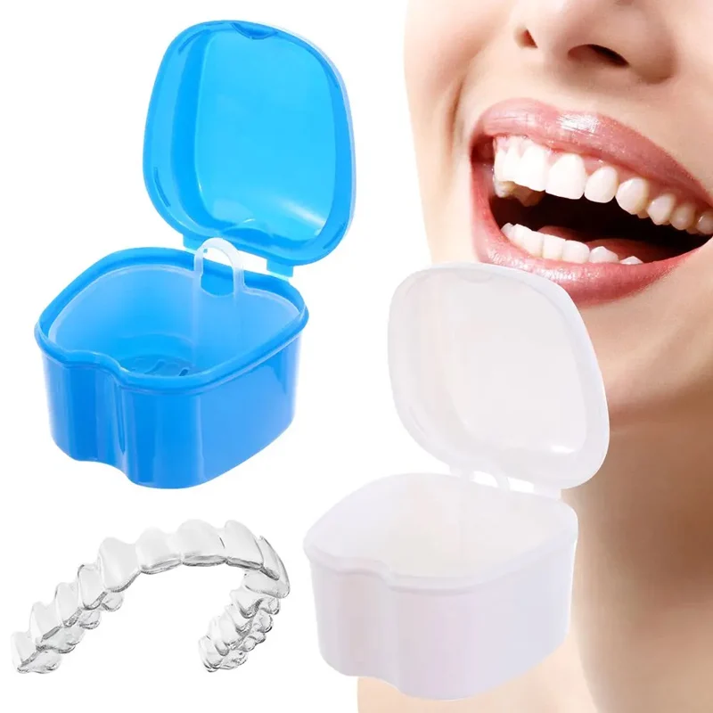 Denture Bath Box Cleaning False Teeth Storage Box With Hanging Net Container Artificial Tooth Case Orthodontic Retainer Case