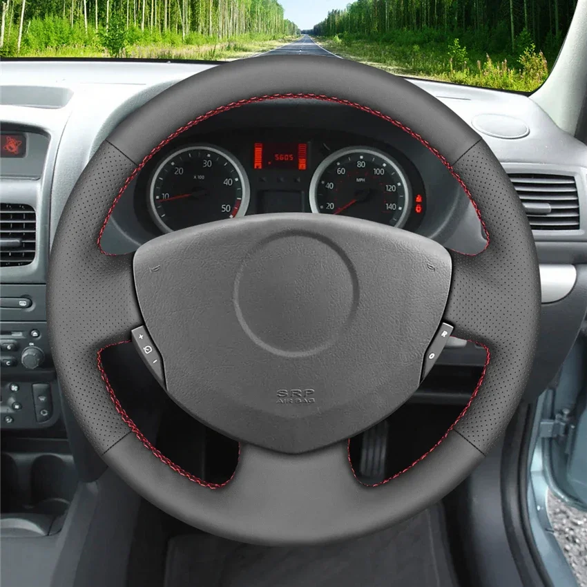Black Faux Leather Car Steering Wheel Cover for Renault Logan 1 Sandero Symbol Clio Twingo Lada Largus Nissan Almera G15