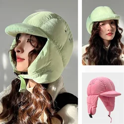 Cute Winter Padded Bomber Hats for Women Y2K Windproof Cycling Cap Women's Thermal Pullover Trapper Hat Ski Cap Pilot