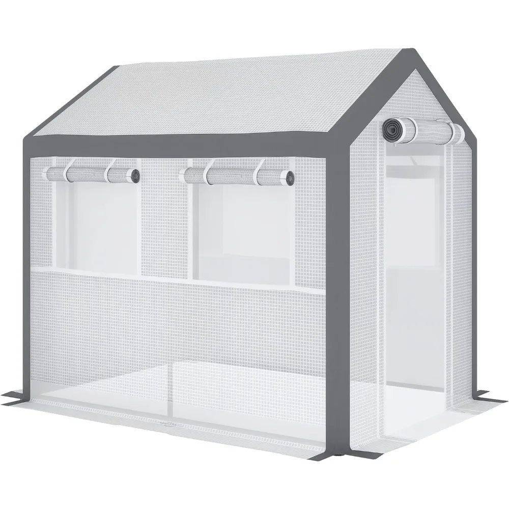 

Walk-in Greenhouse for Outdoor Gardening: 8' x 6' x 7.5' Canopy with 6 Roll-up Windows, 2 Zippered Doors, and Weather Cover