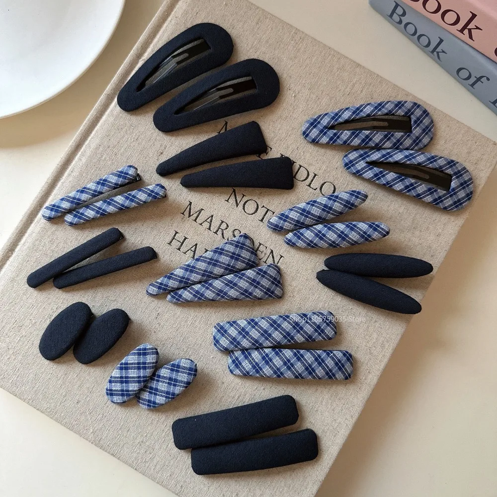Vintage Blue Plaid Hairpin for Women Fashion Sweet Cute Bangs Clip Side Clip Korean Ins Style New Headwear Y2k Hair Accessories