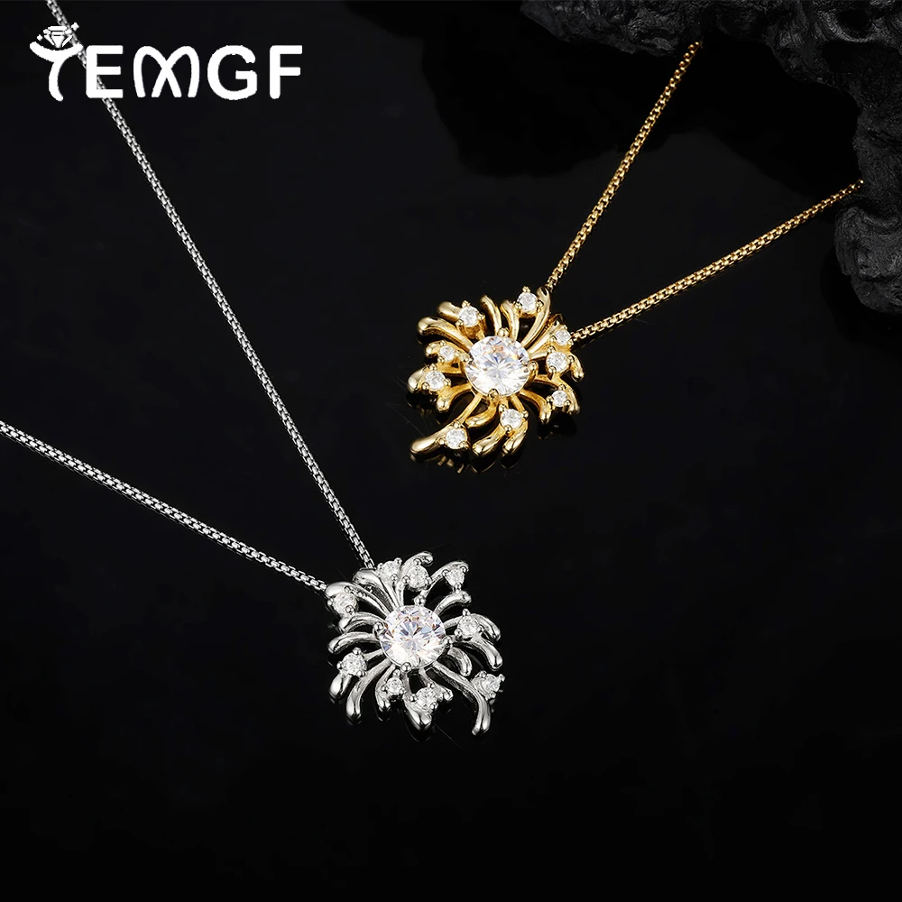

TEMGF Flower Pendant Necklace for Women 6.5mm Zircon/Moissanite Inlay 925 Pure Silver Plated 18K Gold Unique Shiny Fine Jewelry