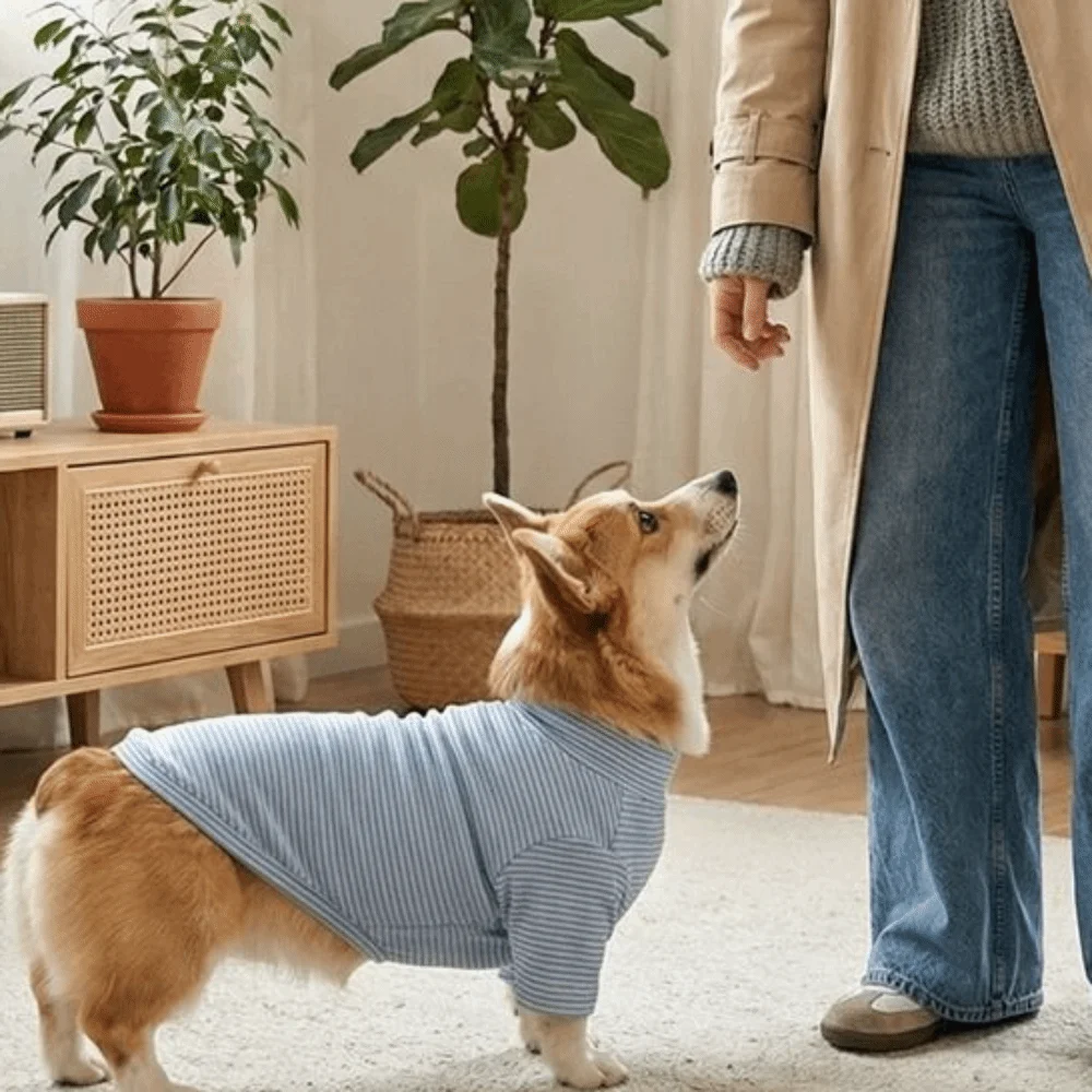Striped Pattern Pet Bottoming Shirt Warm High Collar Puppy Hoodies Multi-Color Soft Two-Leg Dog Clothes Indoor Wear