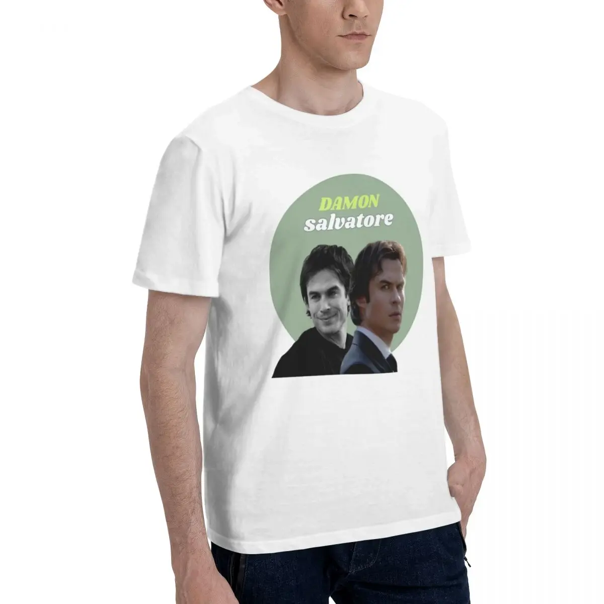 Men Damon Salvatore T Shirts Ian Somerhalder Cotton Tops Vintage Short Sleeve Crewneck Tees Birthday Present T-Shirts