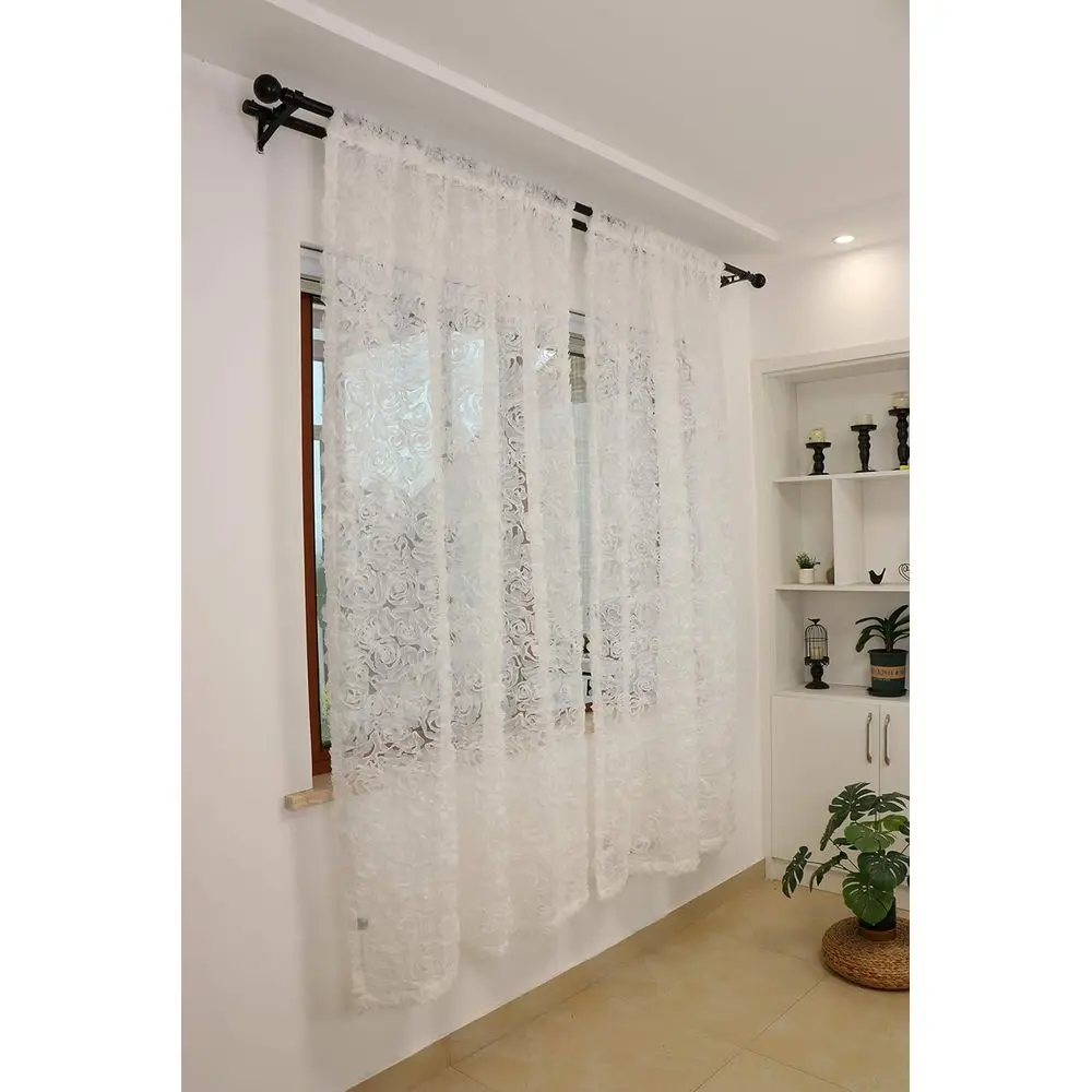 ستائر شفافة بيضاء فاخرة ثلاثية الأبعاد مع جيب قضيب، 51 واسعة × 84 طويلة لغرفة النوم أو غرفة المعيشة