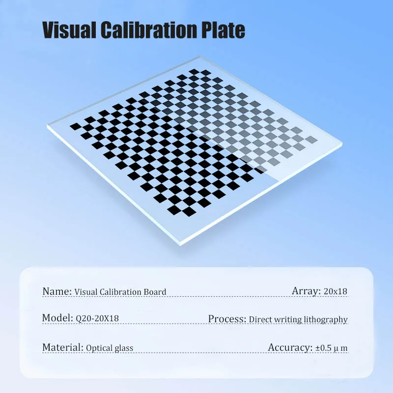 Hot Sell Q20 Machine Vision Glass Calibration Plate with 0.5um High-Precision Transparent Glass Coated with Chromium, 20x18 Grid