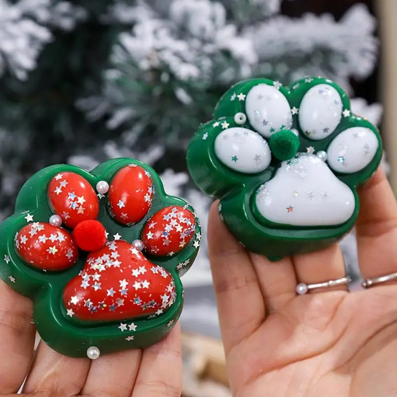 Cute Paw Shape Squeeze Toys Soft Sticky Relaxing Piching Toys Sticky Pinching Toy With Star Sequins And Pearls For Casual Toy