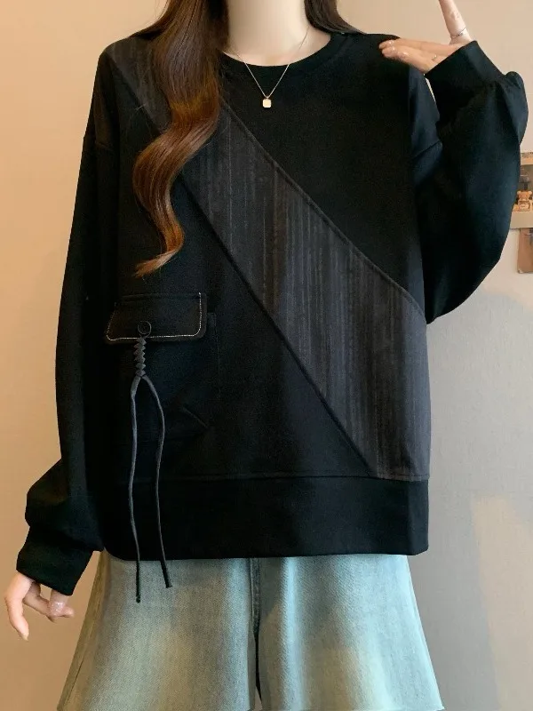 

Ele Bla Long Sve Hoodie Women's Spring 2026 plus Size Conceals Belly Slimming Trendy Top Casual round Ne Sweatirt