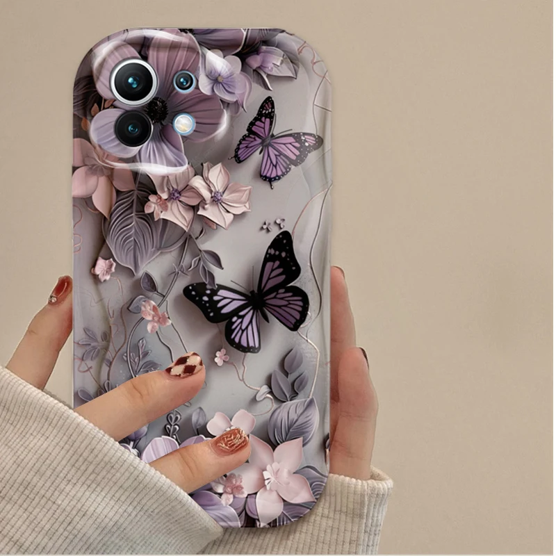 حافظة ناعمة على شكل فراشة أرجوانية عتيقة لهاتف Xiaomi POCO X7 X6 X5 X3 NFC F7 Ultra F6 F5 Pro F4 F3 GT M5S C65 C75 4G 5G M3 M4 M6