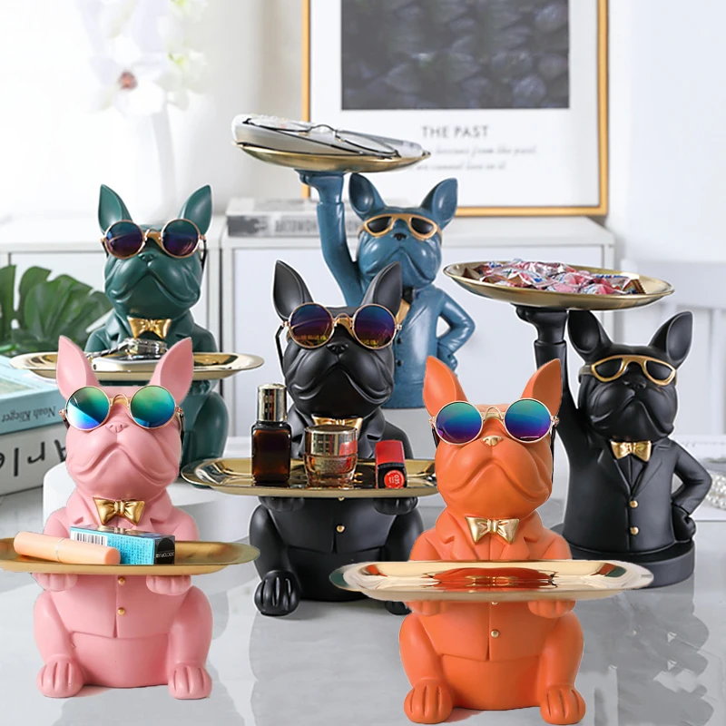 

20 Style Nordic French Bulldog Glasses Cool Dog Figurine Statue Storage Home Decorative Ornaments Porch Key Jewelry Storage Box