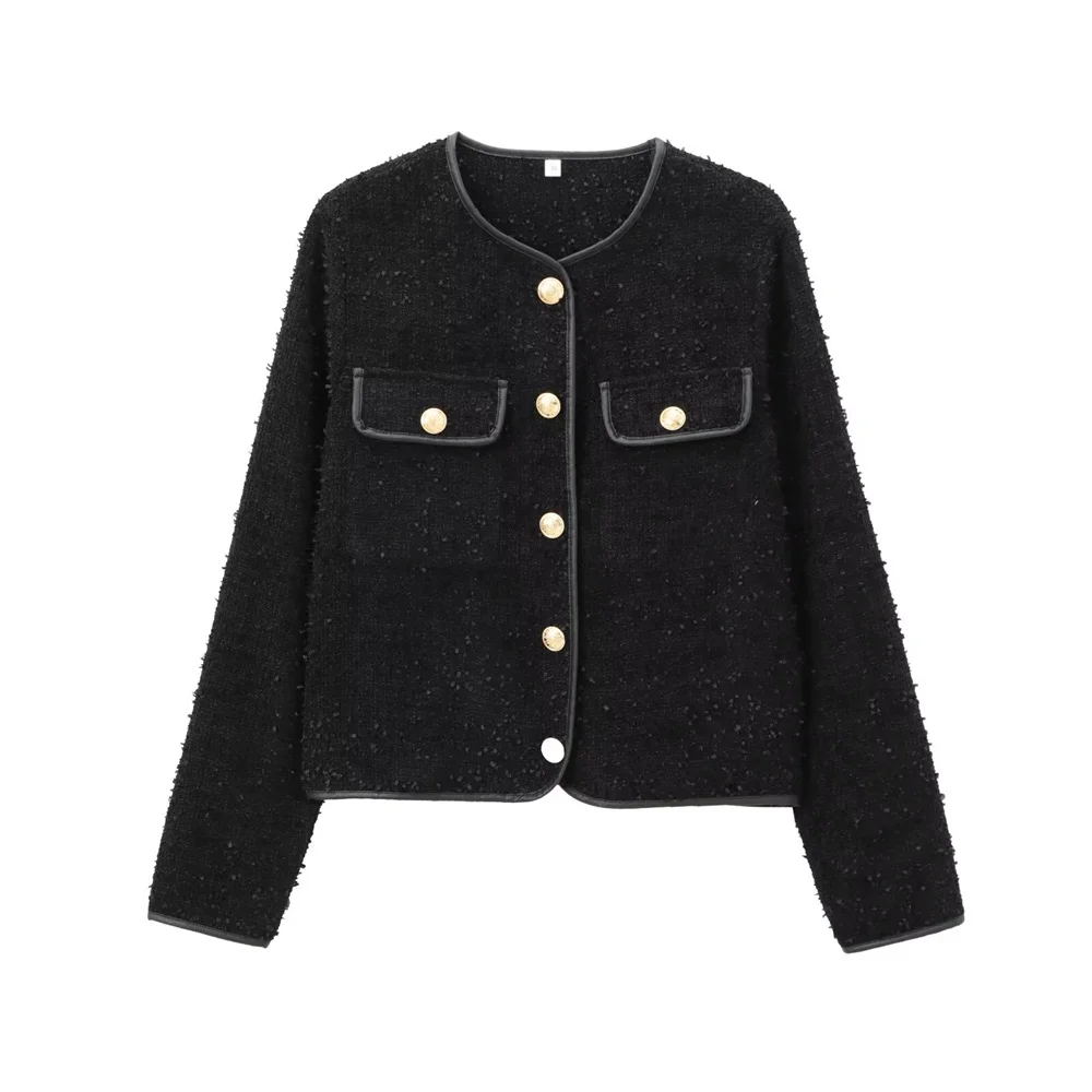 

BM&MD&ZA2024 autumn and winter women's new sweet metal wire anti-leather hemming long-sleeved knitted cardigan jacket