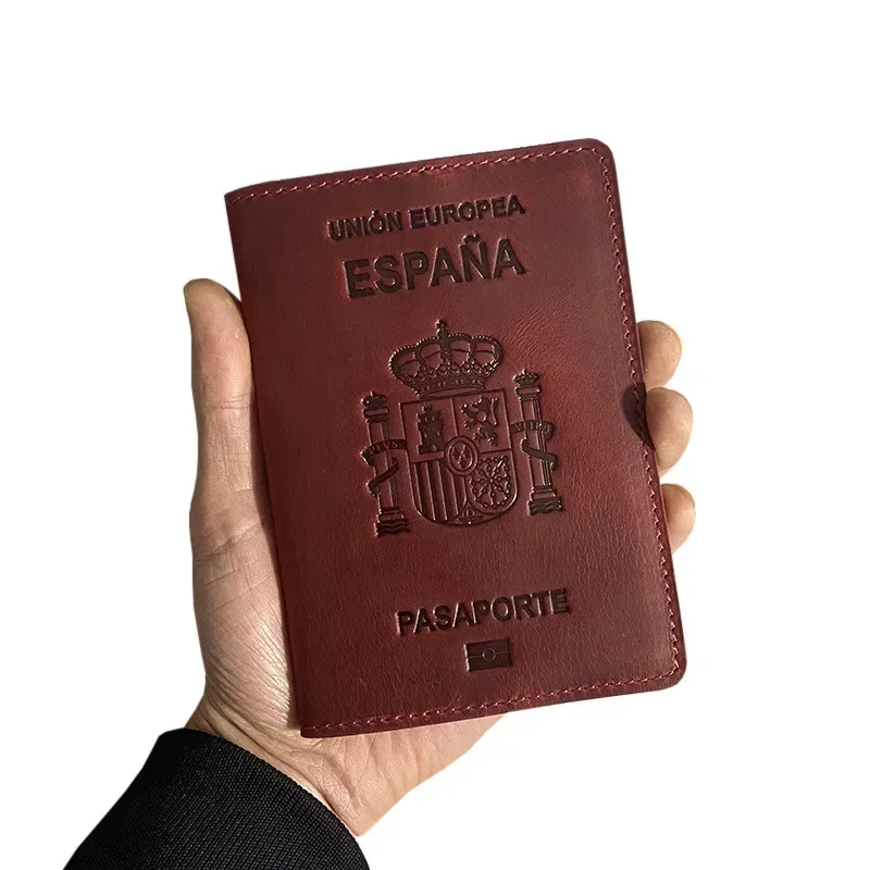 Funda para pasaporte de España para documentos de viaje, Funda para Pasaporte Crazy Horse, negocios, Unisex, duradero, porta pasaporte español, Cartera de viaje