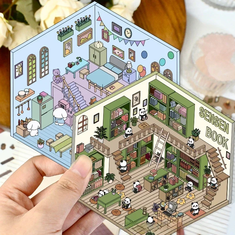 

3D Korean Sticker House DIY Three-dimensional Cabin Scene Stacking and Pasting Cute Decompression-free Shear Hand Account