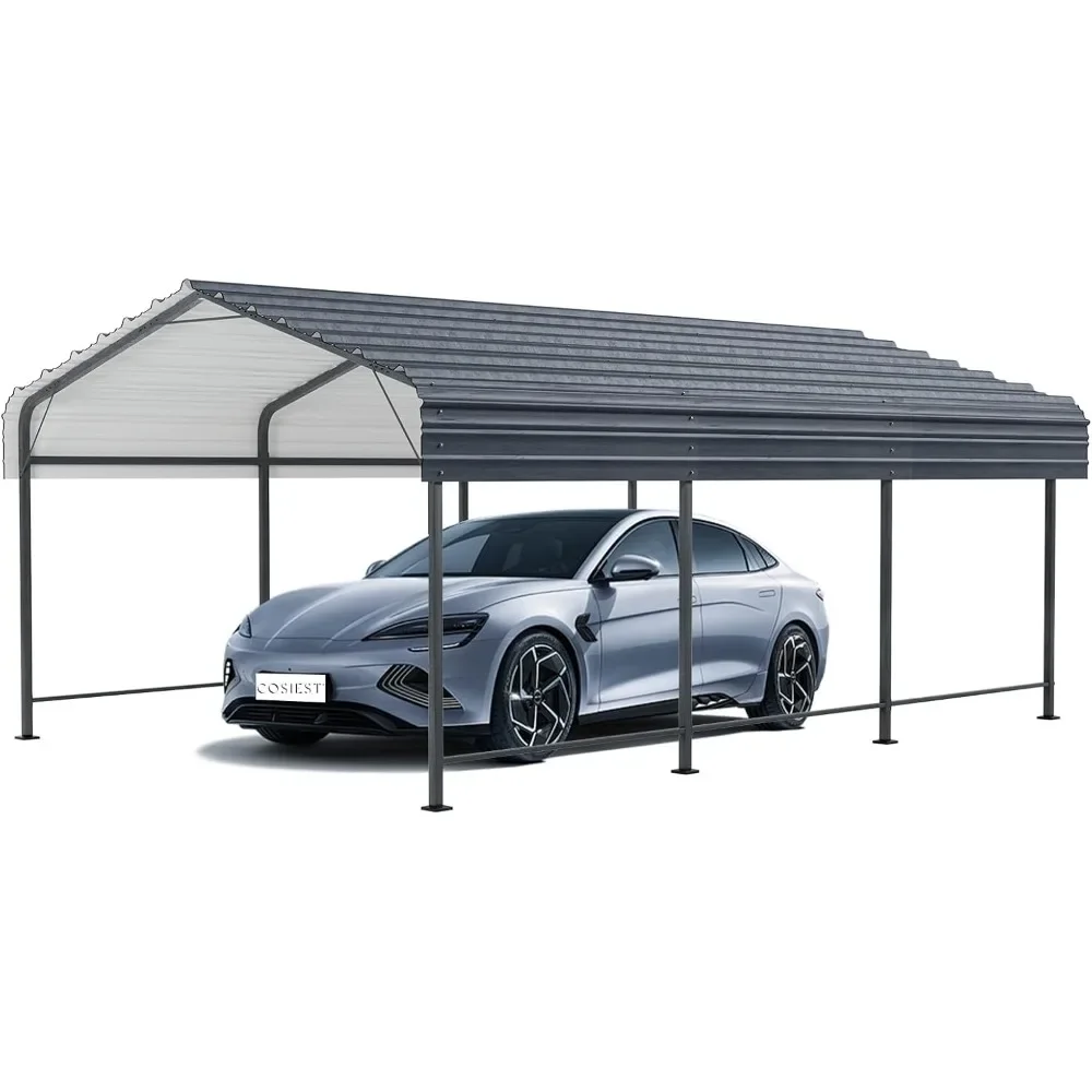 

10'x15' Carport with Galvanized Steel Roof, Heavy Duty Metal Carport Canopy, Outdoor Garage Car Shelter Shade for Car, Boats