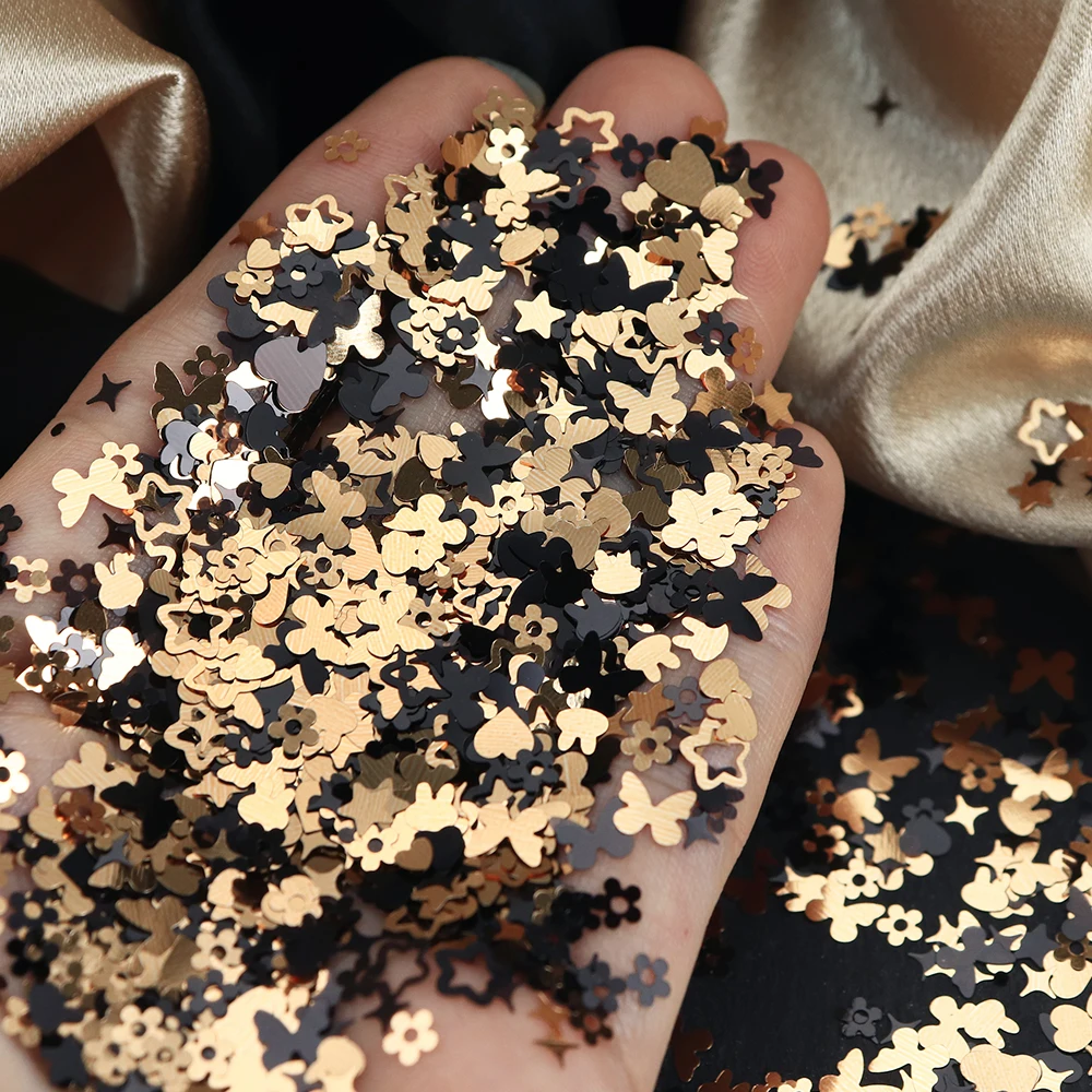 5g Black Golden Resin Flakes Epoxy Molds Filling Butterfly Heart Star Flower Rabbit Sequins Resin Decorations DIY Jewelry Making