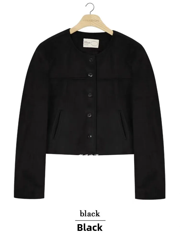 Effetto dimagrante Pelle scamosciata vintage Jaet ort round Ne Top da donna Dongda Gate High End Feel Commute Sle Autunno Inverno Cappotto