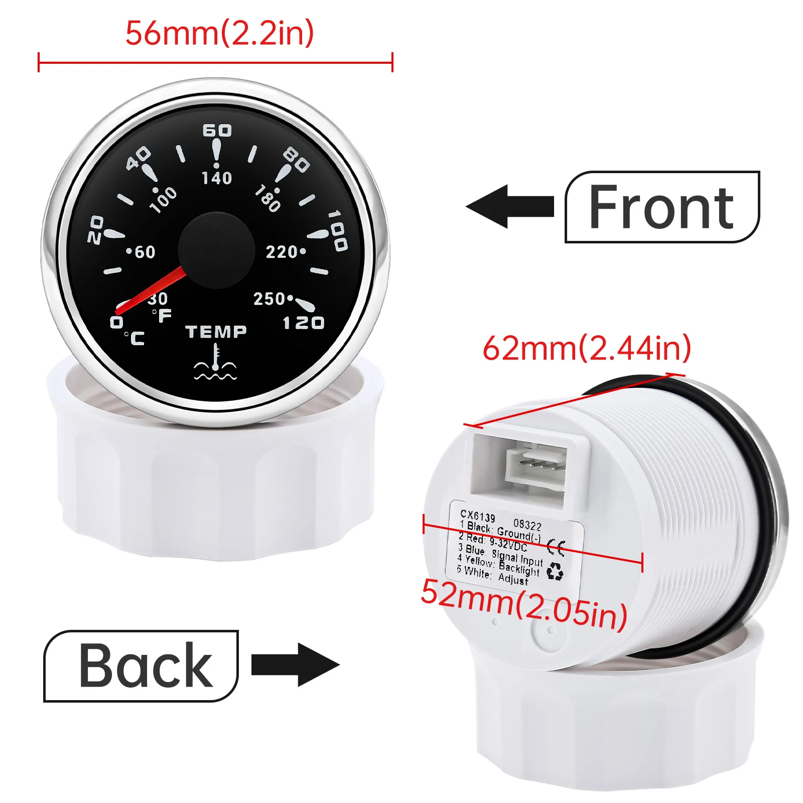 Picture 4: 52mm Water Temperature Gauge with 7Color Backlight Waterproof Antifogging or Water Temperature Sensor for Car/boat Accessories