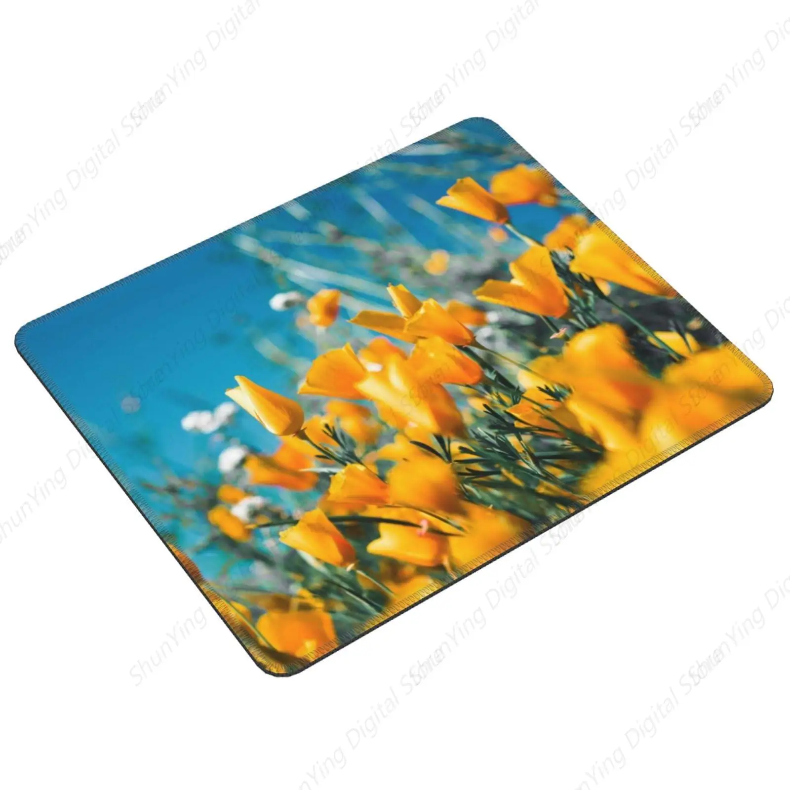 Yellow Flower Mouse Pad Anti Slip Rubber Gaming Mouse Pad With Stitched Edges Computer Laptop Office Mouse Pad 18*22cm