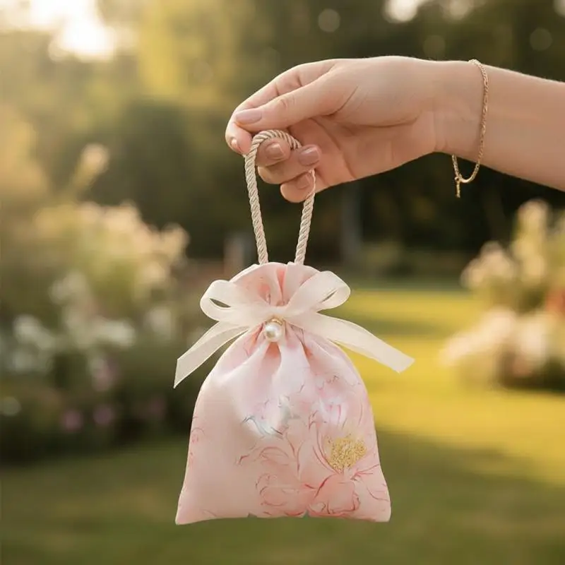 Water Resistant Pearl Pendant Canvas Gift Bag Simple Handheld Portable Tote for Outdoor Picnics Gift Giving Shopping